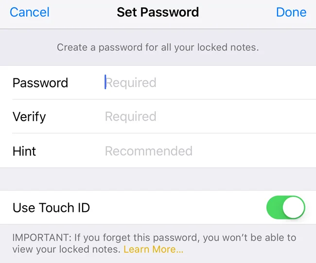 Cara Mengunci Nota dengan Kata Laluan atau Touch ID dalam iOS