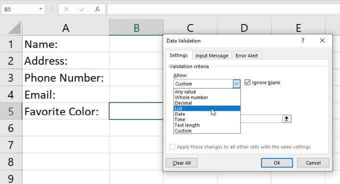 Cara Membuat Senarai Jatuh Bawah dalam Excel