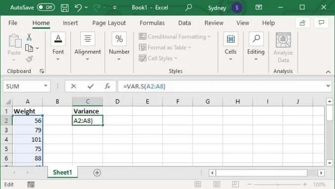 Cara Mengira Varians dalam Excel