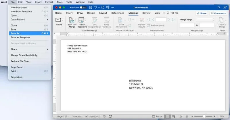 Cara Mencetak pada Sampul Surat dalam Microsoft Word