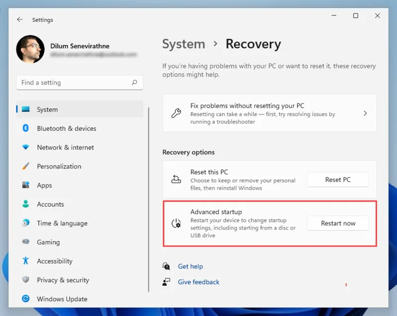 Cum să pornești în Windows 11/10 Opțiuni de recuperare a sistemului