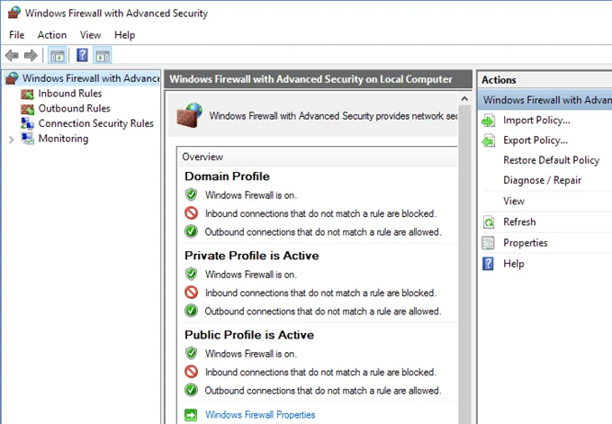 Ajuster les règles et paramètres du pare-feu Windows 10