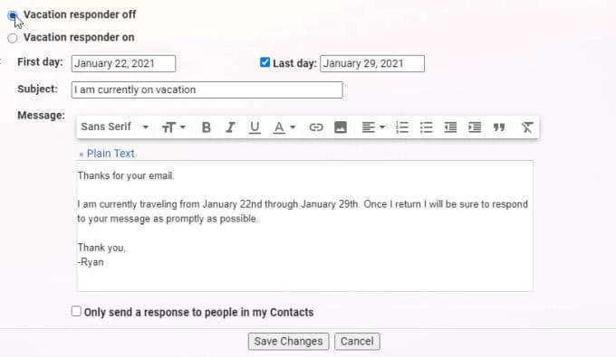 Cara Menyediakan Di Luar Pejabat dalam Gmail
