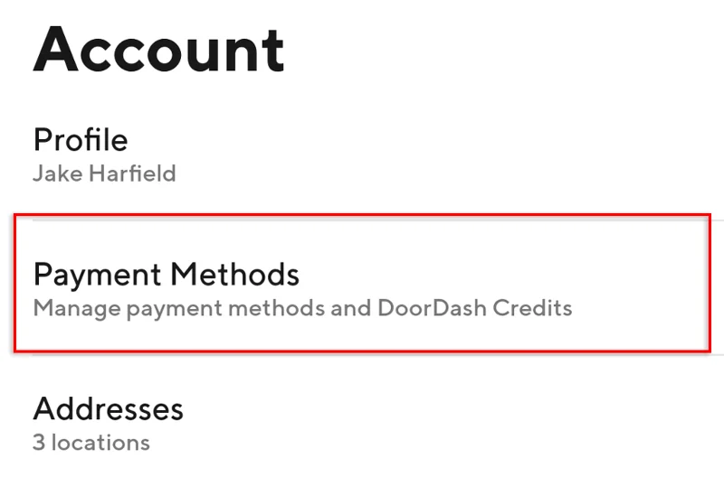 Cum să eliminați cardurile de plată din DoorDash