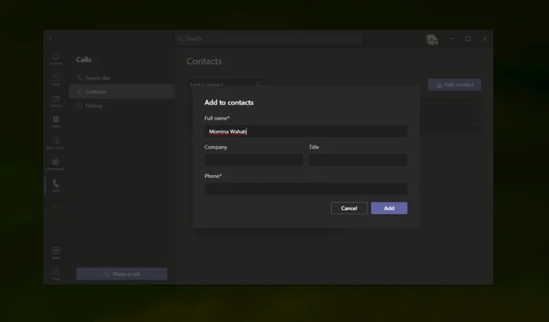 Bagaimana cara menambahkan Kontak Microsoft Teams