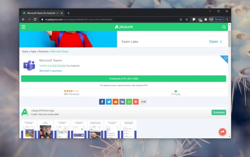 Cara mengunduh file APK Microsoft Teams