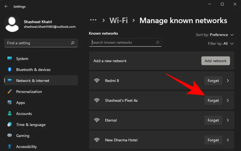 Windows 11에서 네트워크를 잊어버리는 방법