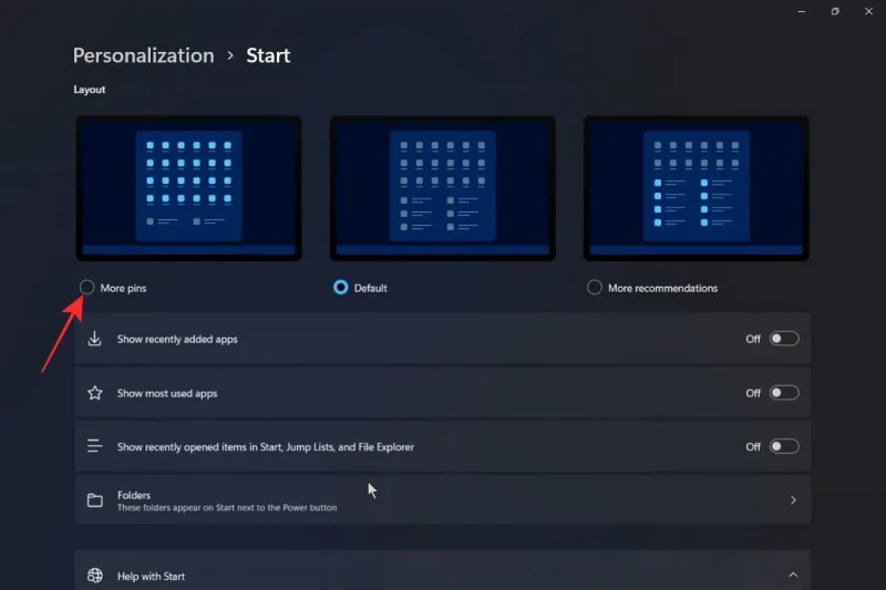 Windows 11 시작 메뉴에서 더 많은 앱을 고정하는 방법