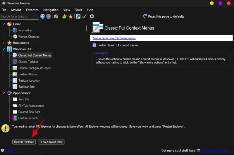 Windows 10과 같은 더 많은 옵션을 표시하도록 Windows 11 마우스 오른쪽 버튼 클릭 메뉴를 수정하는 방법