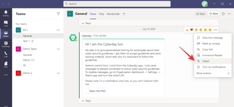 วิธีปักหมุดข้อความบน Microsoft Teams
