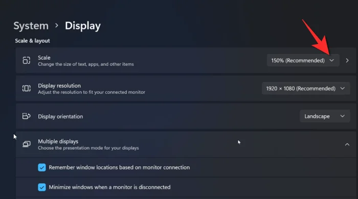 Windows 11에서 아이콘, 버튼 및 전체 UI의 크기를 줄이는 방법