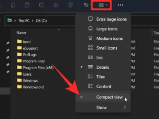 Как увеличить расстояние между элементами в проводнике Windows 11