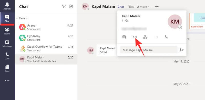 วิธีส่งอีเมลโดยตรงจากการแชทบน Microsoft Teams