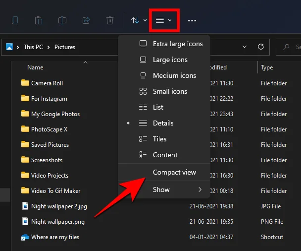Windows 11 파일 탐색기에서 항목 사이의 공간을 늘리는 방법