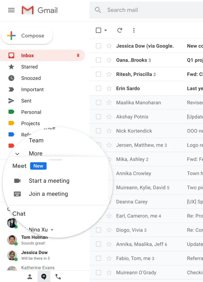 GmailでGoogleMeetを使用する方法：お気に入りのメールサービスから直接通話を開始して参加できます。