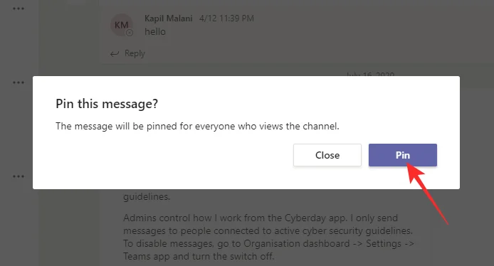 วิธีปักหมุดข้อความบน Microsoft Teams