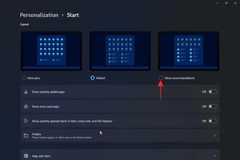 Windows 11 시작 메뉴에서 더 많은 앱을 고정하는 방법