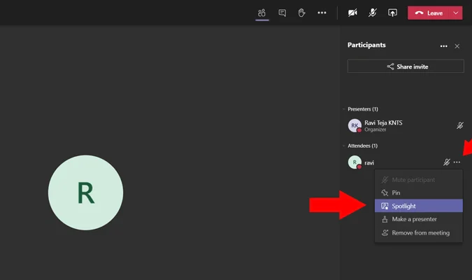 Cara menggunakan Spotlight di Rapat Microsoft Teams